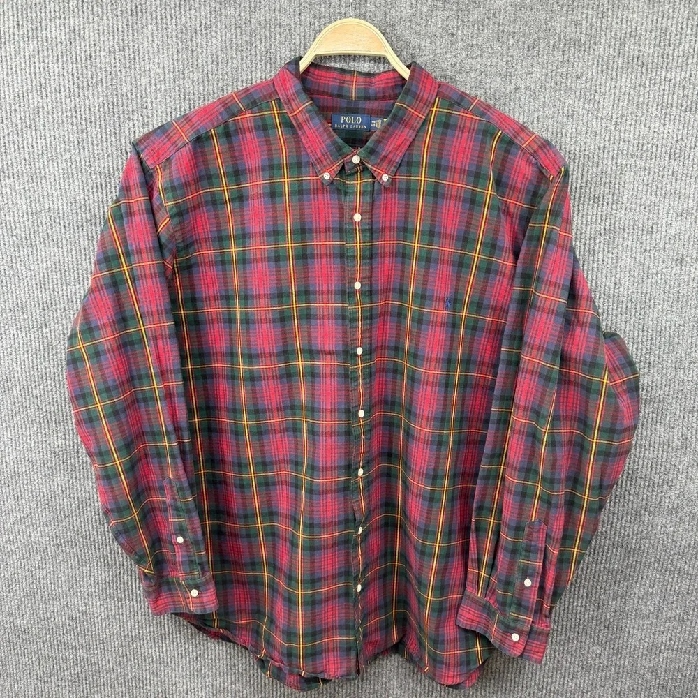 Polo Ralph Lauren Men's Long Sleeve Plaid Oxford Shirt 4XB Red Preppy Big & Tall